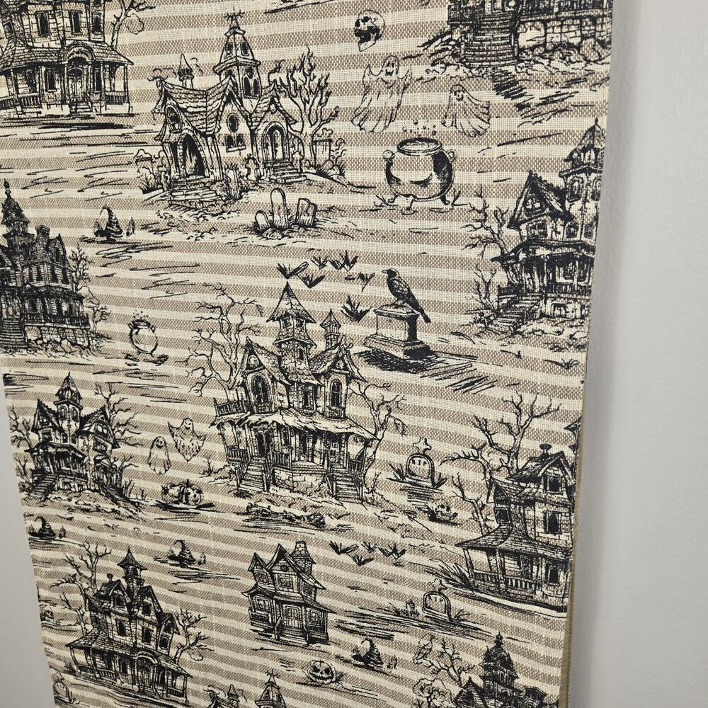 Cynthia Rowley Curious Halloween Beige & Black "Spooky" Table Runner 16x90" Mtlc